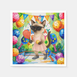 Pickleball-Födelsedagsfest, tema för kattälskare Pappersservett