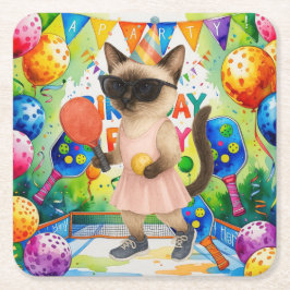 Pickleball-Födelsedagsfest Underlägg Papper Kvadrat