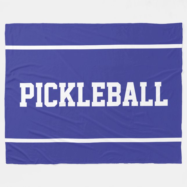 PICKLEBALL Fun Sporty White Stripes On Deep Blue Fleecefilt (Framsidan (Horisontell))