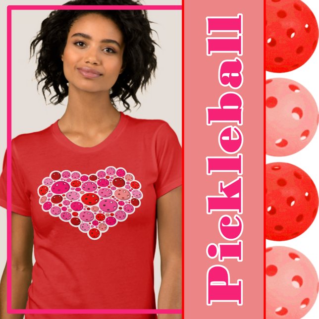 Pickleball fylld på hjärtans Rosa och Röda Kärlek T Shirt (Pickleball heart - pink and red pickleballs)