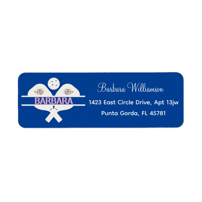 Pickleball Gal Blommigt Anpassningsbar Första Namn Returadress Etikett (Framsidan)