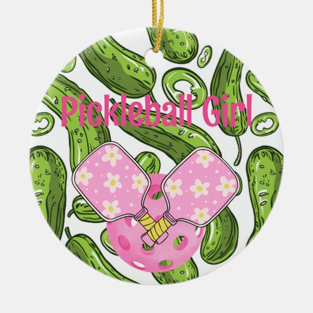 Pickleball Girl Pickles and Pickleball Anpassnings Julgransprydnad Keramik (Framsidan)