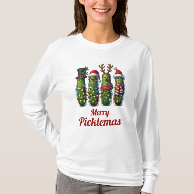 Pickleball Glad Picklemas T Shirt (Framsida)