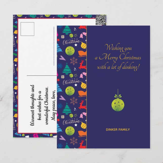 Pickleball 🎄 God jul, anpassningsbar-text Postcar Vykort (Fram/baksida)