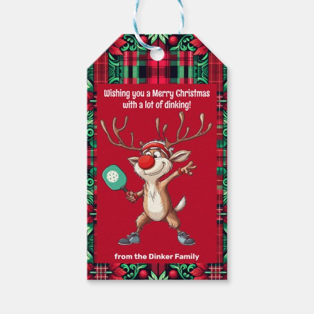 Pickleball 🎄 God jul, anpassningsbar text Presentetikett (Framsidan)