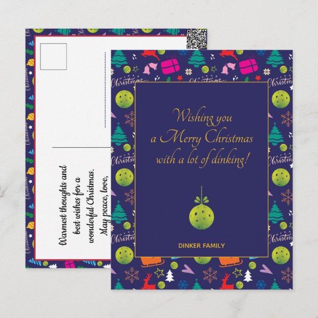 Pickleball 🎄 God jul, anpassningsbar text Vykort (Fram/baksida)