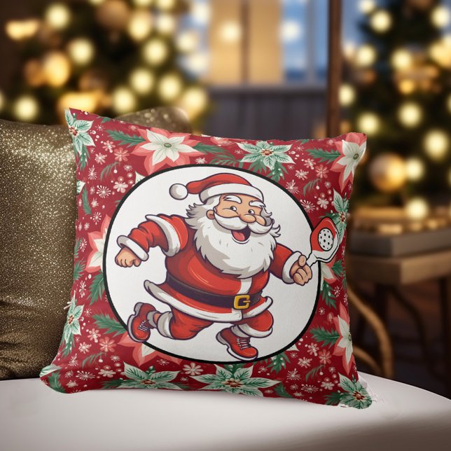 Pickleball God jul Kudde (Double sided Christmas pillow with Pickleball motif. )