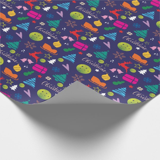  Pickleball 🎄 God jul Wrapping navy blue Presentpapper (Hörn)