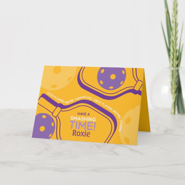 Pickleball Grattis på födelsedagen Gult-Anpassade- Kort (Framsida)