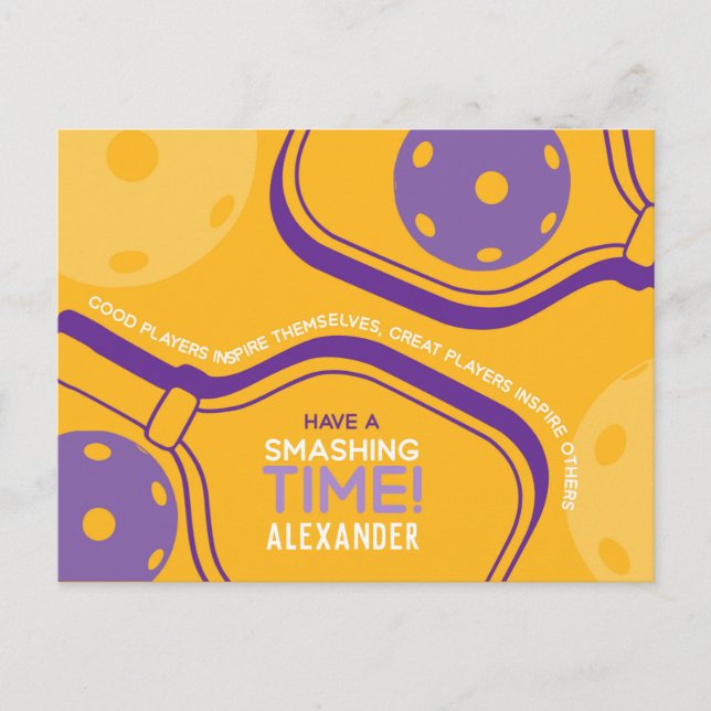 Pickleball Grattis på födelsedagen Gult Anpassade Vykort (Framsida)