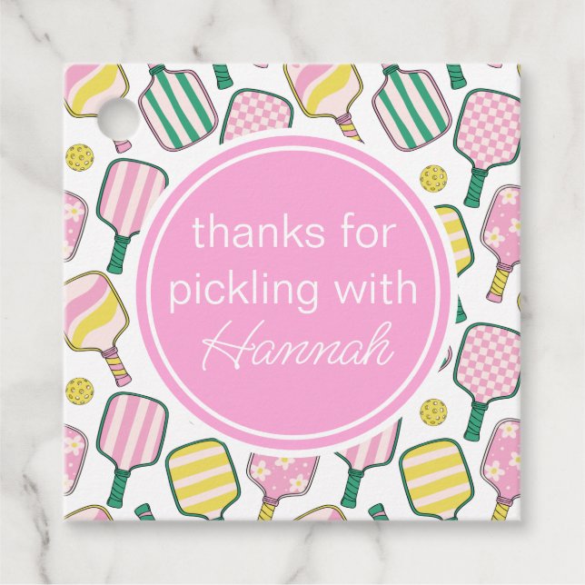 Pickleball-Grönt och Gult för Rosa Gåvor Etiketter (Framsida)