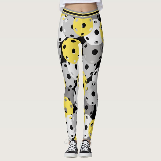 💛 Pickleball - gult, grått on black, 2021 färger Leggings (Framsida)