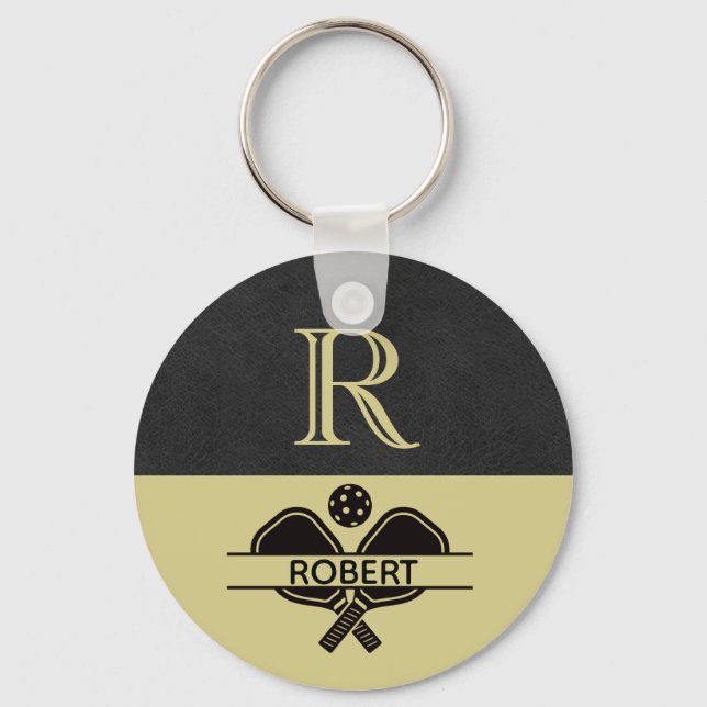 Pickleball Guy Anpassningsbar Monogram Initial Nam Nyckelring (Framsida)