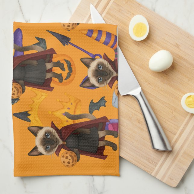 Pickleball halloween fest för kattälskare kökshandduk (Vikt i Fjärdedel)