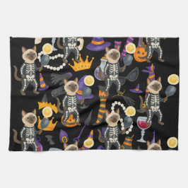 Pickleball halloween fest för kattälskare kökshandduk