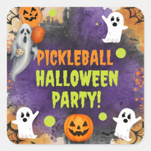 Pickleball Halloween fest med paddel och boll Fyrkantigt Klistermärke