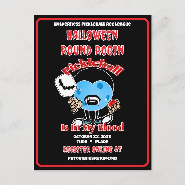 Pickleball Halloween Round Robin-fest för vampyrer Inbjudan Vykort (Framsida)