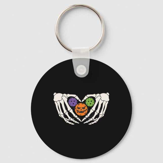 Pickleball Halloween Skeleton Händer Kärlek Heart  Nyckelring (Framsida)