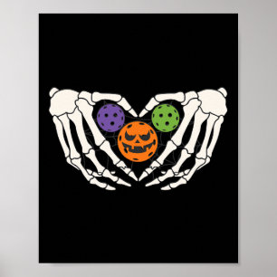 Pickleball Halloween Skeleton Händer Kärlek Heart Poster