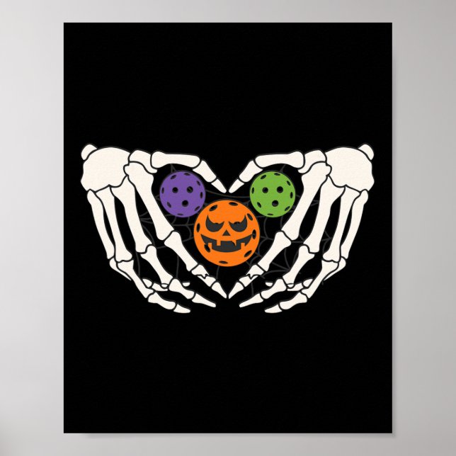 Pickleball Halloween Skeleton Händer Kärlek Heart  Poster (Framsidan)