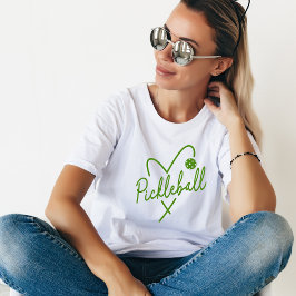 Pickleball Heart Grönt & White Paddle T Shirt