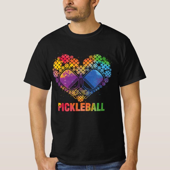 Pickleball Heart - lustigt - färgade Paddle-sporte T Shirt (Framsida)