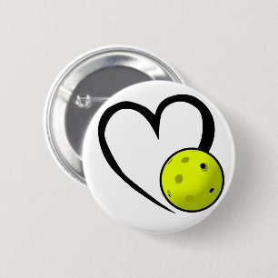 Pickleball Heart Valentine Kärlek Black and Gult Knapp