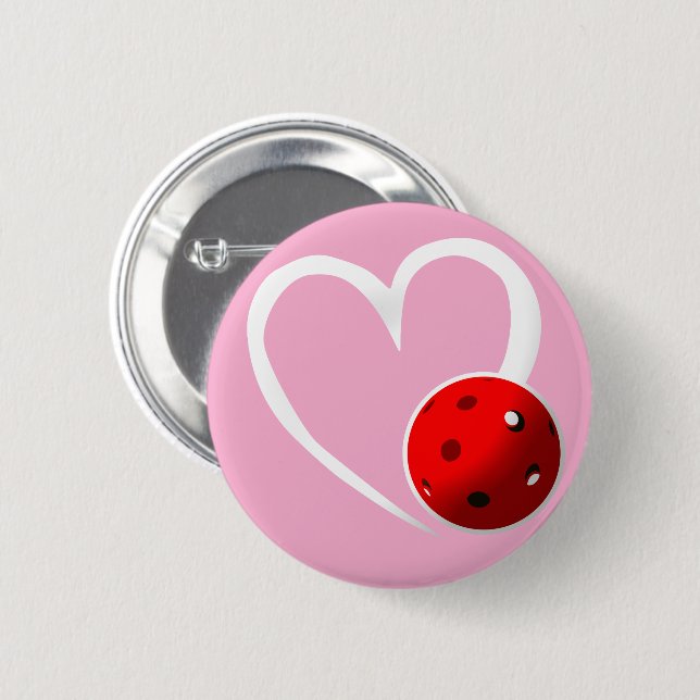 Pickleball Heart Valentine Kärlek Rosa White Black Knapp (Framsida & baksida)