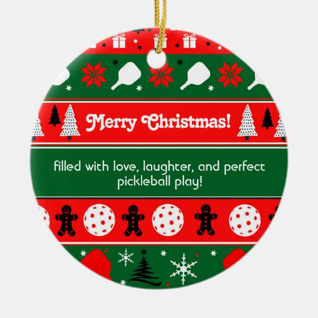 Pickleball Helgdag Cheer Julgransprydnad Keramik (Framsidan)