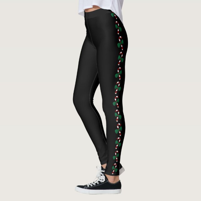 Pickleball Holiday Outfit Candy Canes on Black Leggings (Vänster)