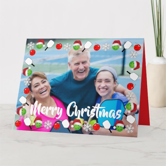 Pickleball Holiday Photo Frame Merry Christmas Kort (Framsida)