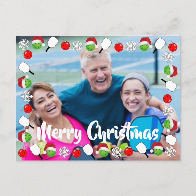 Pickleball Holiday Photo Frame Merry Christmas Vykort (Framsida)