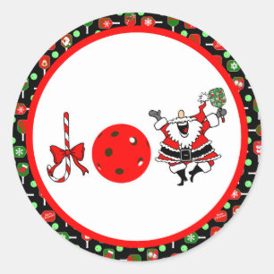 Pickleball Joy Jul Party Red Grönt och Black Runt Klistermärke