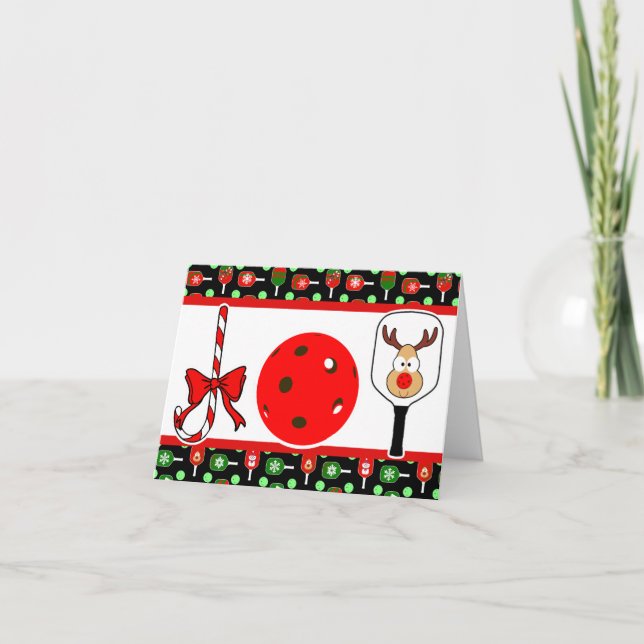 Pickleball Joy Jul Party Red-Grönten på svart Helgkort (Framsida)