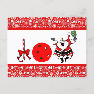 Pickleball Joy jul Red and White Santa Vykort