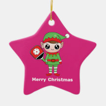 Pickleball jul Elf, Star Ceramic Ornament