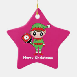 Pickleball jul Elf, Star Ceramic Ornament