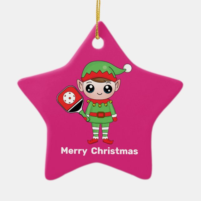 Pickleball jul Elf, Star Ceramic Ornament (Framsidan)