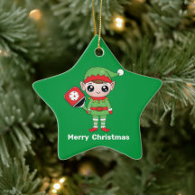 Pickleball jul Elf, Star Ceramic Ornament