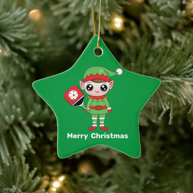 Pickleball jul Elf, Star Ceramic Ornament (Träd)