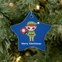 Pickleball jul Elf, Star Ceramic Ornament