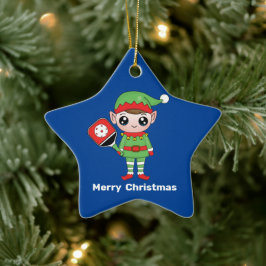 Pickleball jul Elf, Star Ceramic Ornament