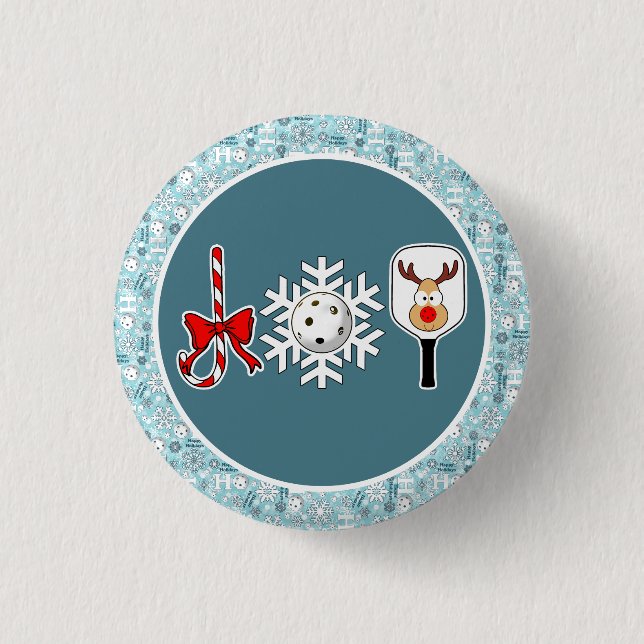 Pickleball jul Joy Blue och White Snowbollar Knapp (Framsida)