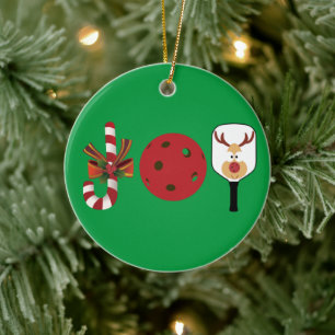 Pickleball jul Joy, Candy cane, Reindeer Julgransprydnad Keramik