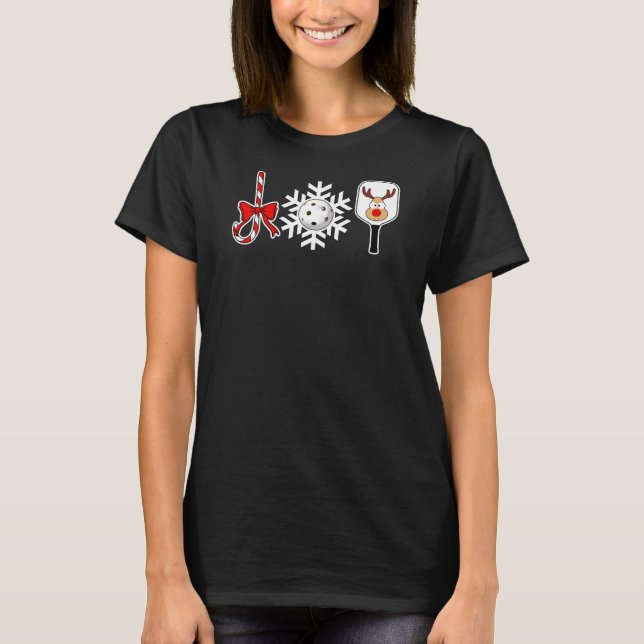 Pickleball jul Joy Candy cane Snowball Hjort T Shirt (Framsida)