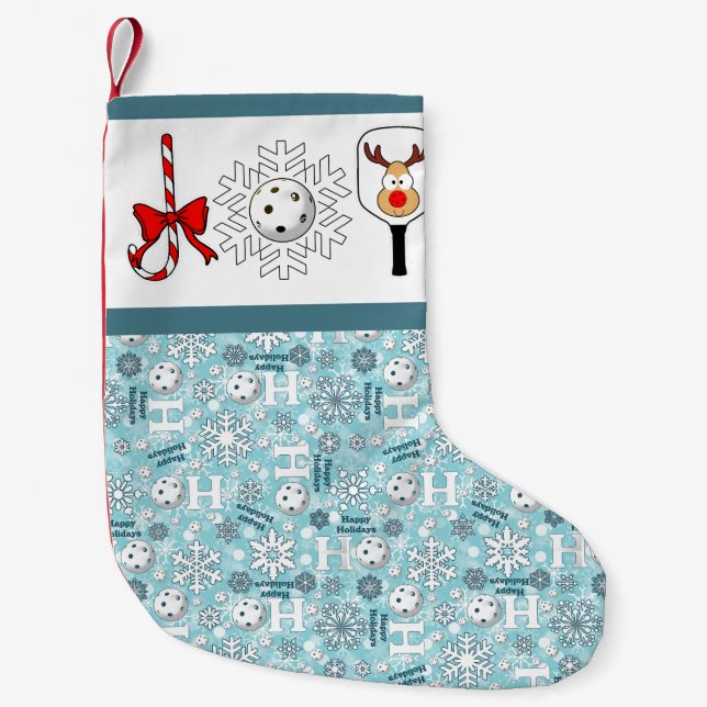 Pickleball jul Joy Reindeer Blue and White Liten Julstrumpa (Framsidan)