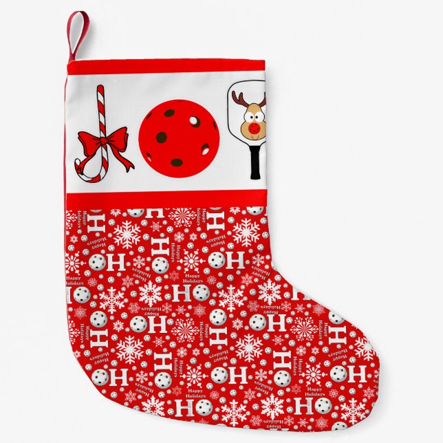 Pickleball jul Joy Reindeer Red and White Liten Julstrumpa (Framsidan)