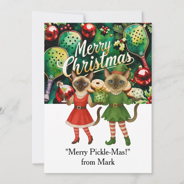PICKLEBALL Jul med texten "Merry Pickle-Mas!" Julkort (Framsida)