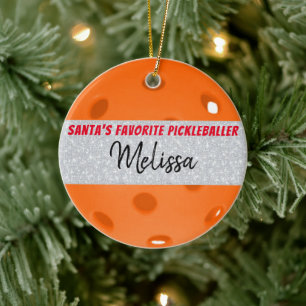 Pickleball Jul Orange Boll Santa's Favorite Julgransprydnad Keramik