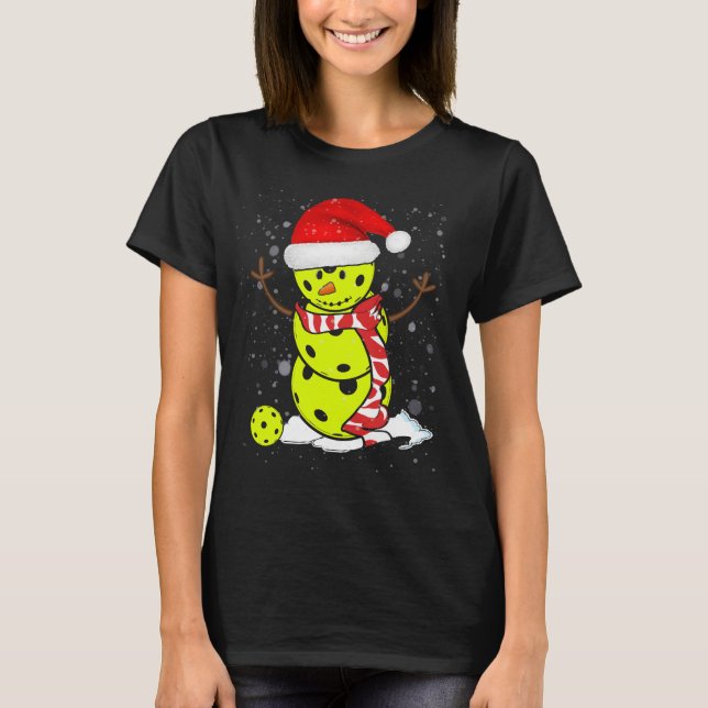 Pickleball jul Snögubbe med jultomten T Shirt (Framsida)